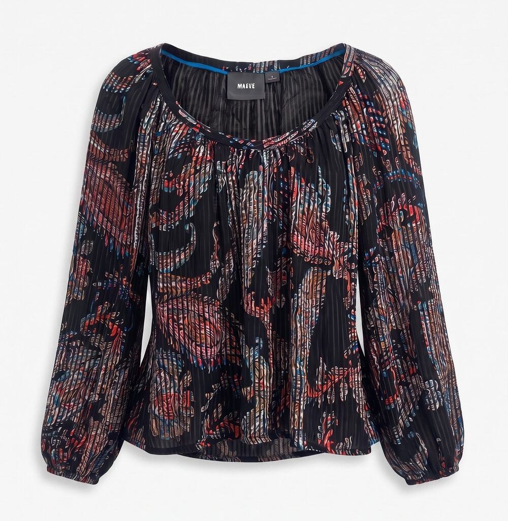 Maeve Anthropologie Abstract Print Pleated Blouse Balloon Sleeve Small